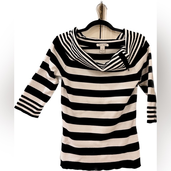White House Black Market Knit Cotton Sweater Black and White Striped Size Large - Picture 2 of 4